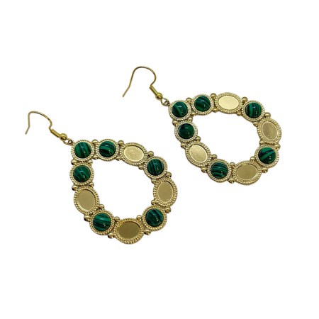 earrings steel gold oval with green stone1